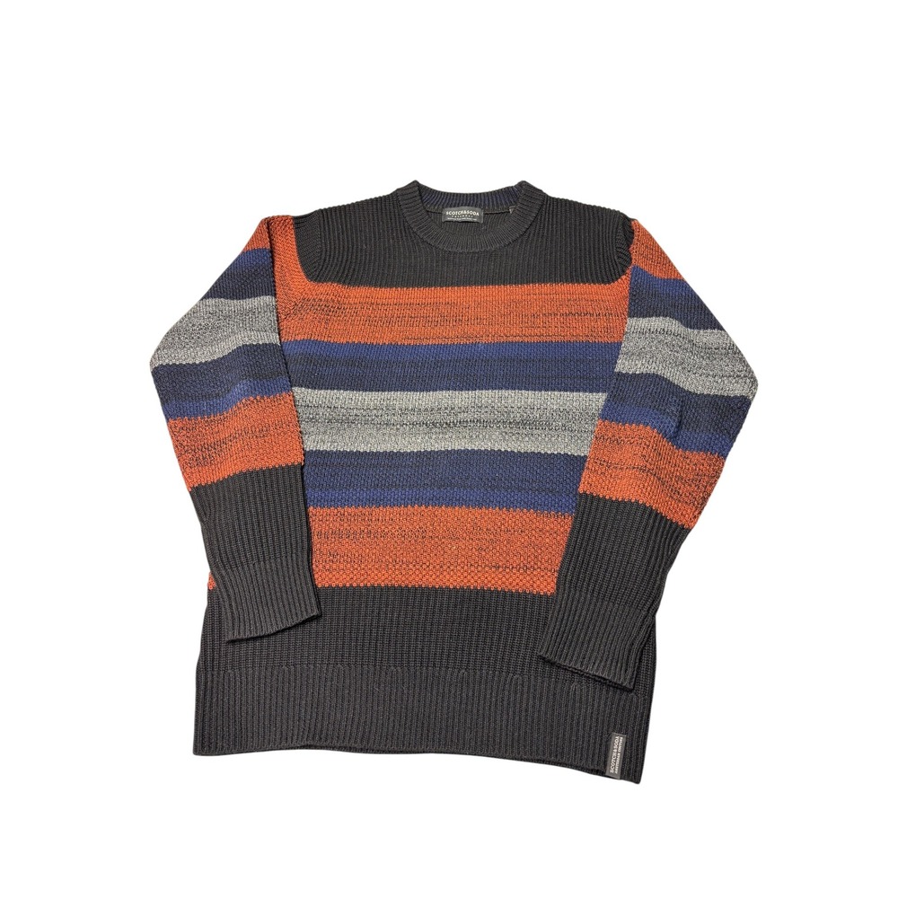 Scotch & Soda Mens Striped Wool Blend Knit Sweater Blue Orange Grey Large